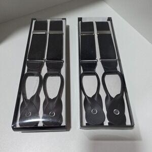 2 Men's Elastic Y-Back Suspenders–Black‎ & Brown Button-End Braces Adjustable